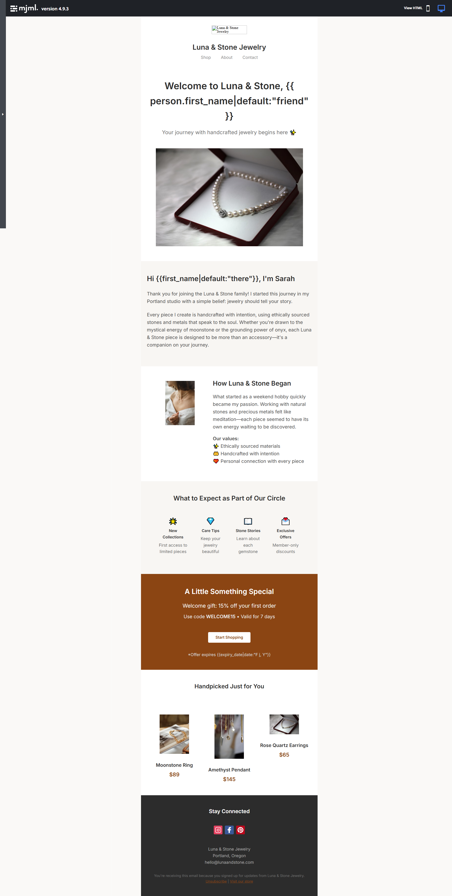 Luna & Stone Jewelry email design preview